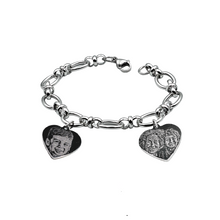 Carica l'immagine nel visualizzatore di Gallery, Bracciale Acciaio con Fotoincisione da 1 a 2 Cuori con Foto + Dedica