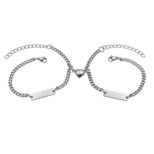 Carica l'immagine nel visualizzatore di Gallery, Coppia Bracciali Acciaio con Cuore Magnetico Incisione Gratuita