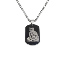 Laden Sie das Bild in den Galerie-Viewer hoch, Collana Acciaio con Doppia Fotoincisione Medaglietta Rettangolare Stondata