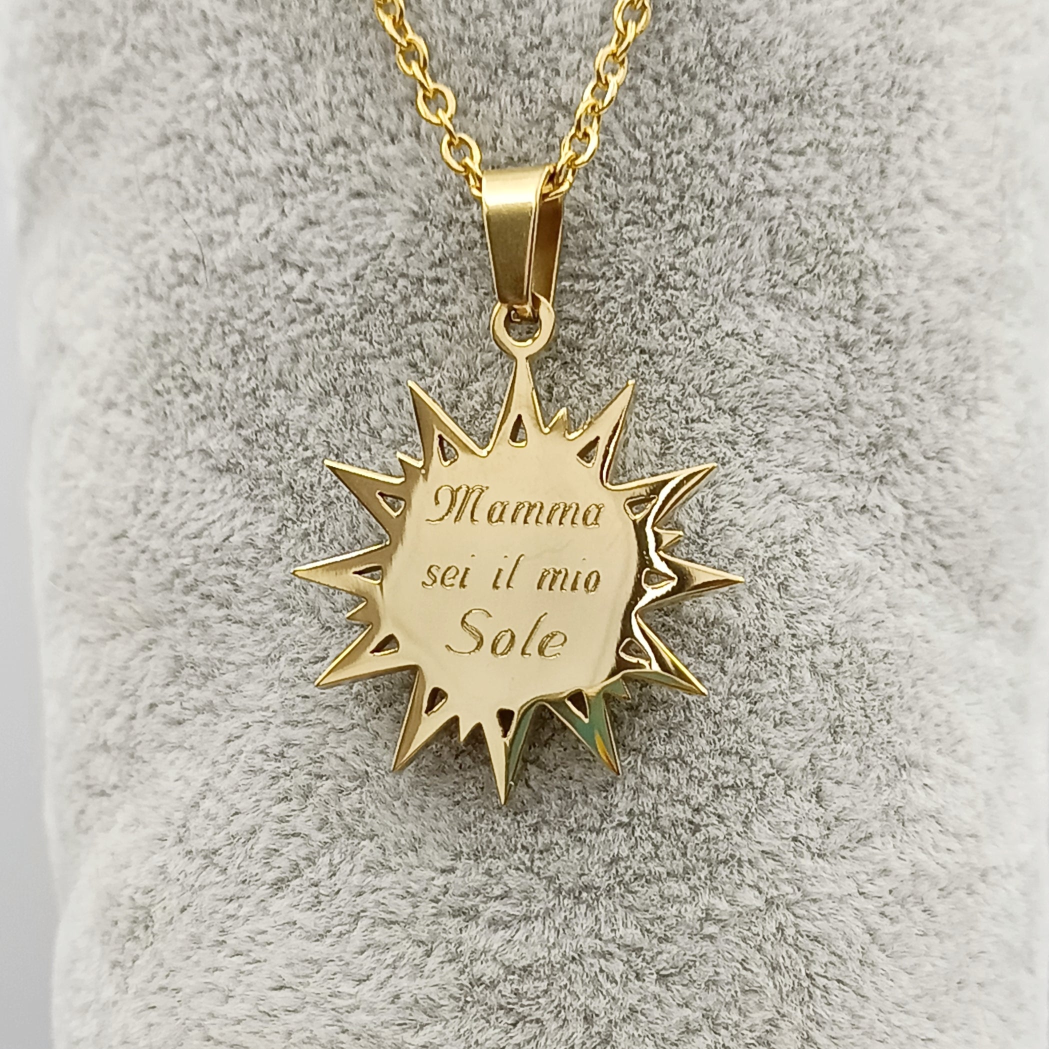 Collana Donna Con Ciondolo Sole In Acciaio Inox Dorato | Gioiello Impermeabile Da Spiaggia E Vacanze | Regalo Originale Con Scatola