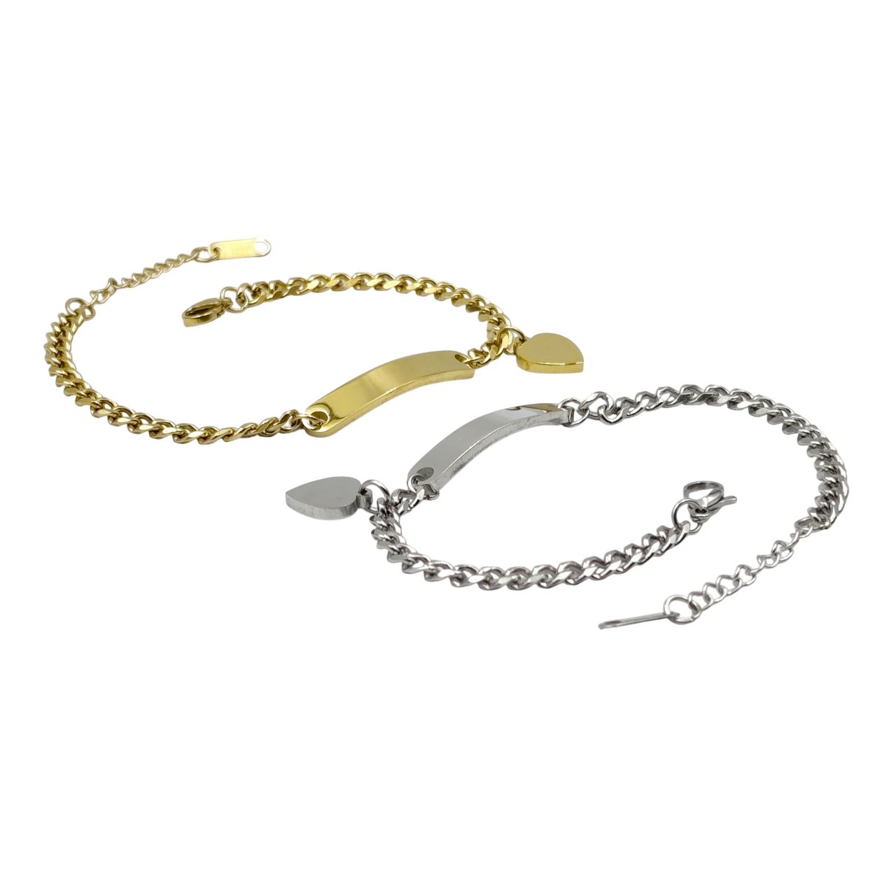 Coppia Bracciali Acciaio con Pendente Cuore Incisione Inclusa