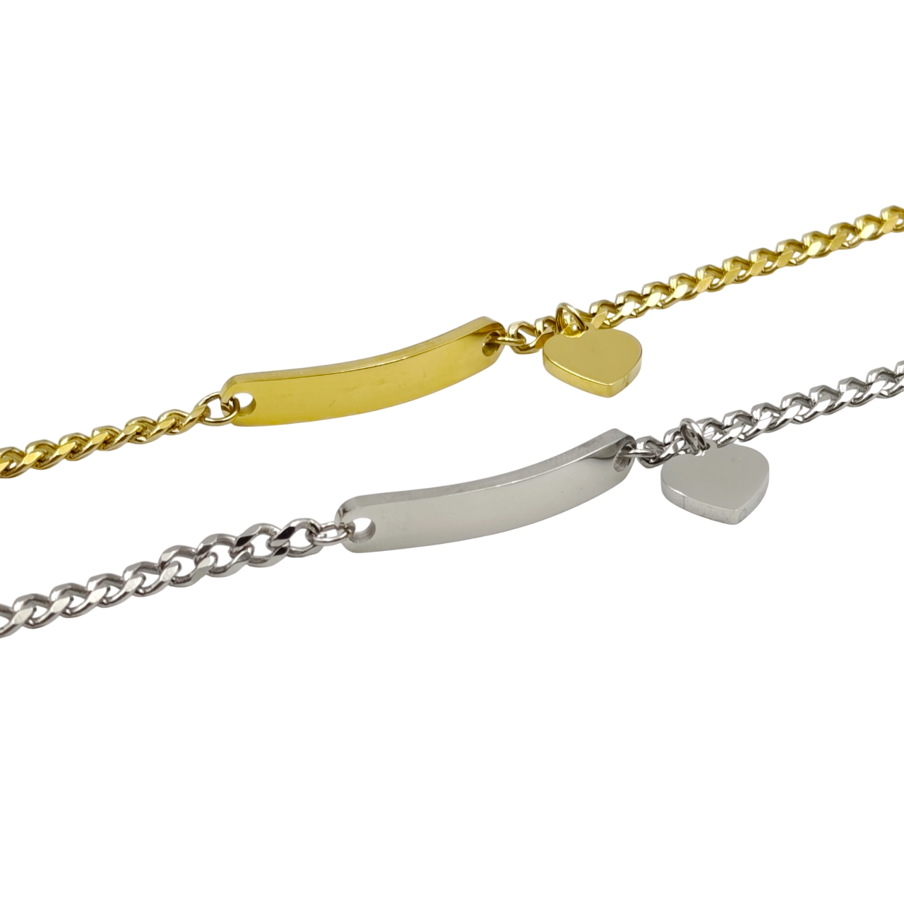 Coppia Bracciali Acciaio con Pendente Cuore Incisione Inclusa