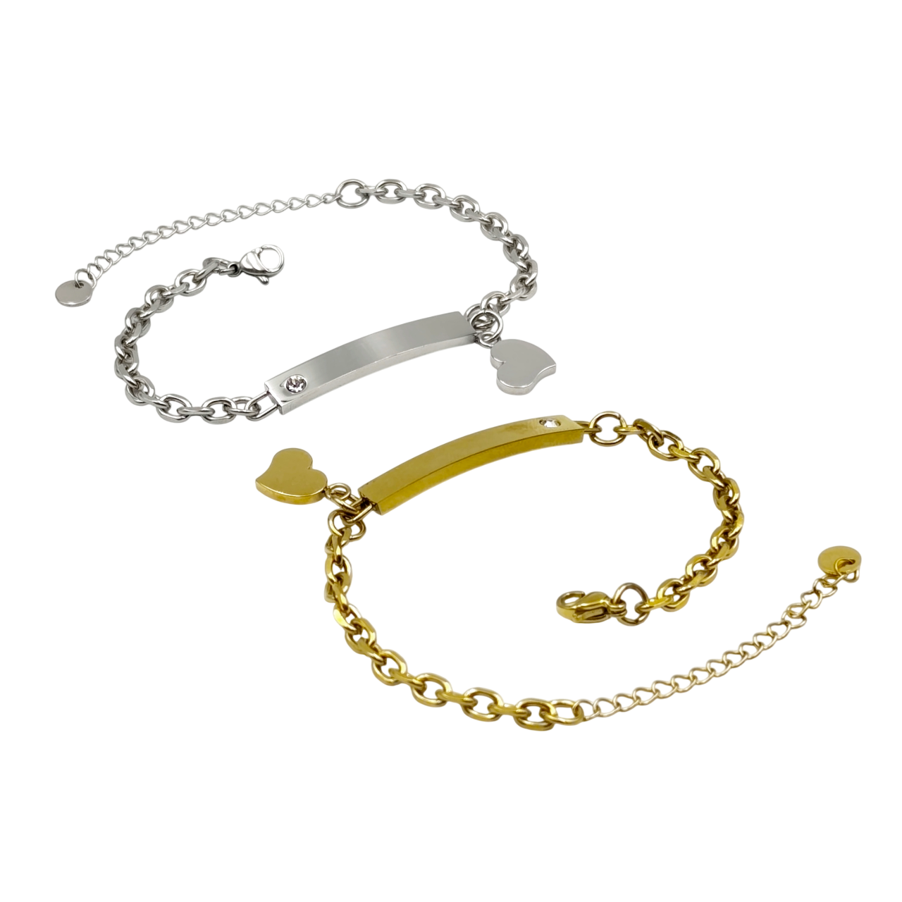 Coppia Bracciali in Acciaio con Zircone Incisione Inclusa