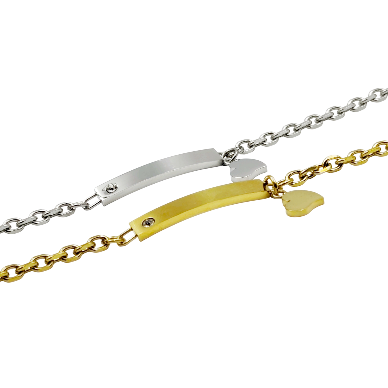 Coppia Bracciali in Acciaio con Zircone Incisione Inclusa