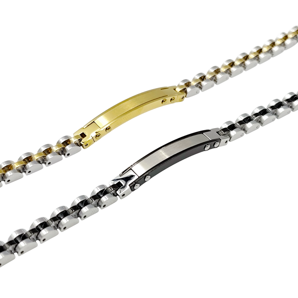 Bracciale Veneziano Diamantato Barre in Acciaio con Incisione Personalizzata