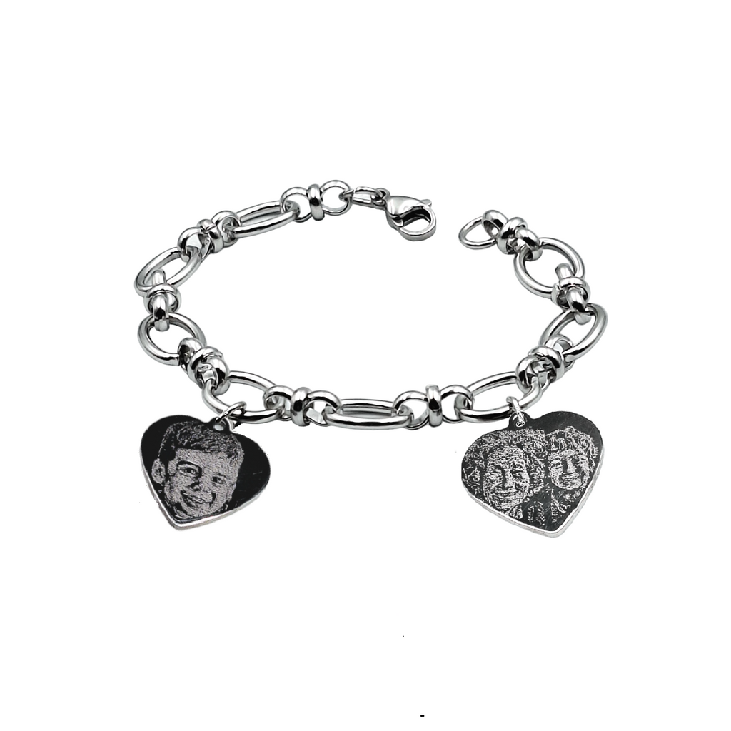 Bracciale Acciaio con Fotoincisione da 1 a 2 Cuori con Foto + Dedica