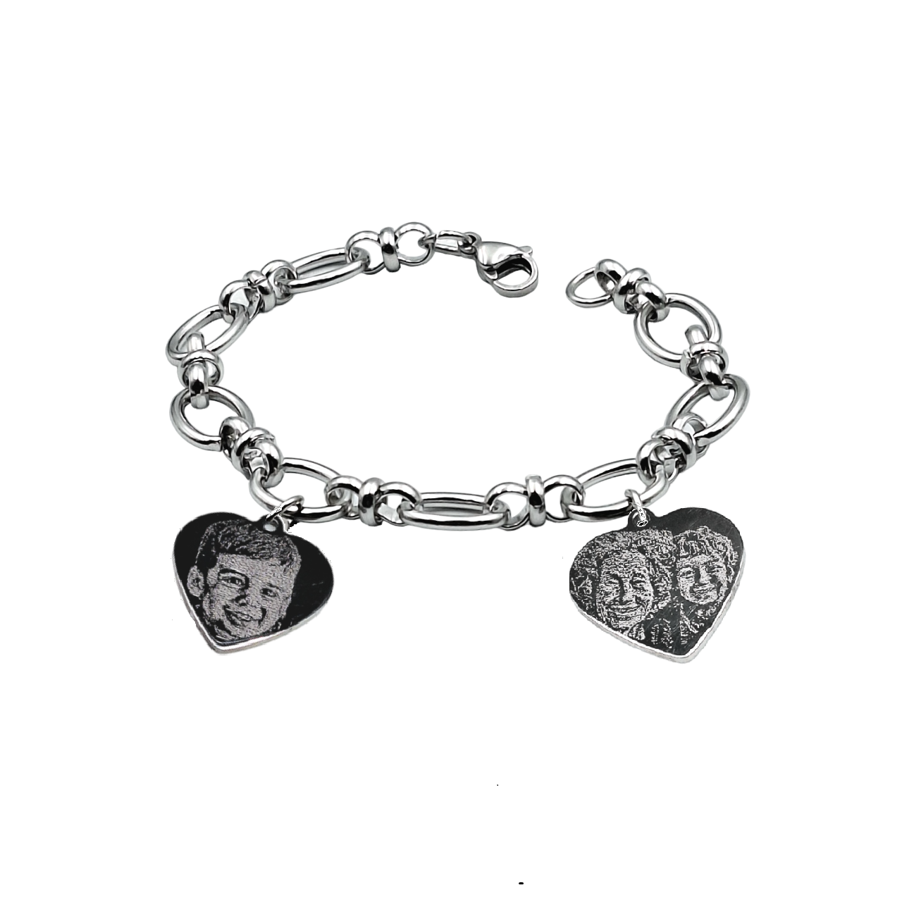 Bracciale Acciaio con Fotoincisione da 1 a 2 Cuori con Foto + Dedica