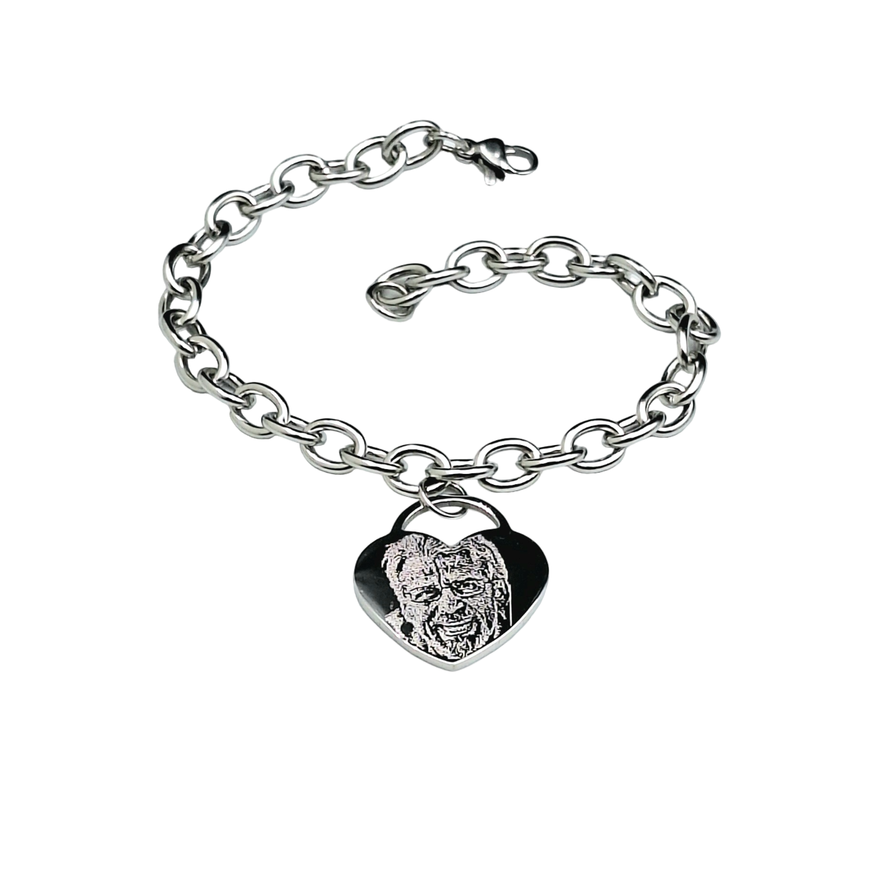 Bracciale Acciaio con Fotoincisione Medaglietta Cuore Medio