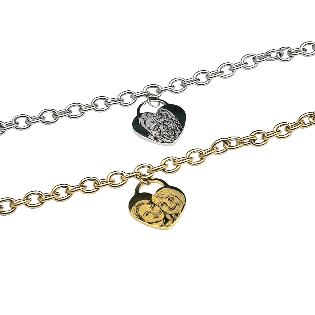 Bracciale Acciaio con Fotoincisione Medaglietta Cuore Medio