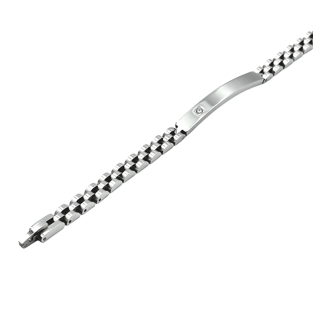 Bracciale Diamantato Zircone Acciaio - Incisione Gratuita - Padrino Comunione Cresima Battesimo