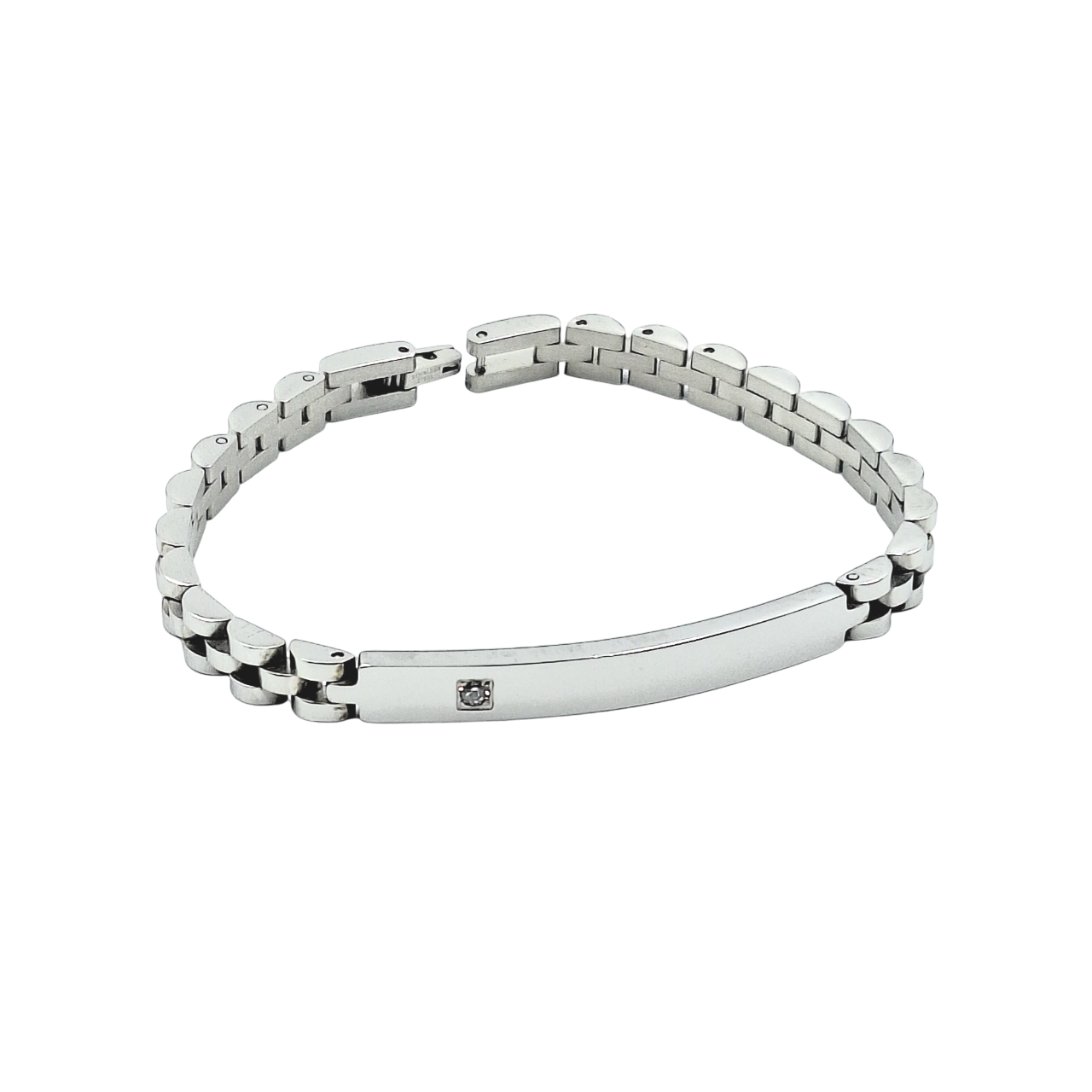 Bracciale Diamantato Zircone Acciaio - Incisione Gratuita - Padrino Comunione Cresima Battesimo