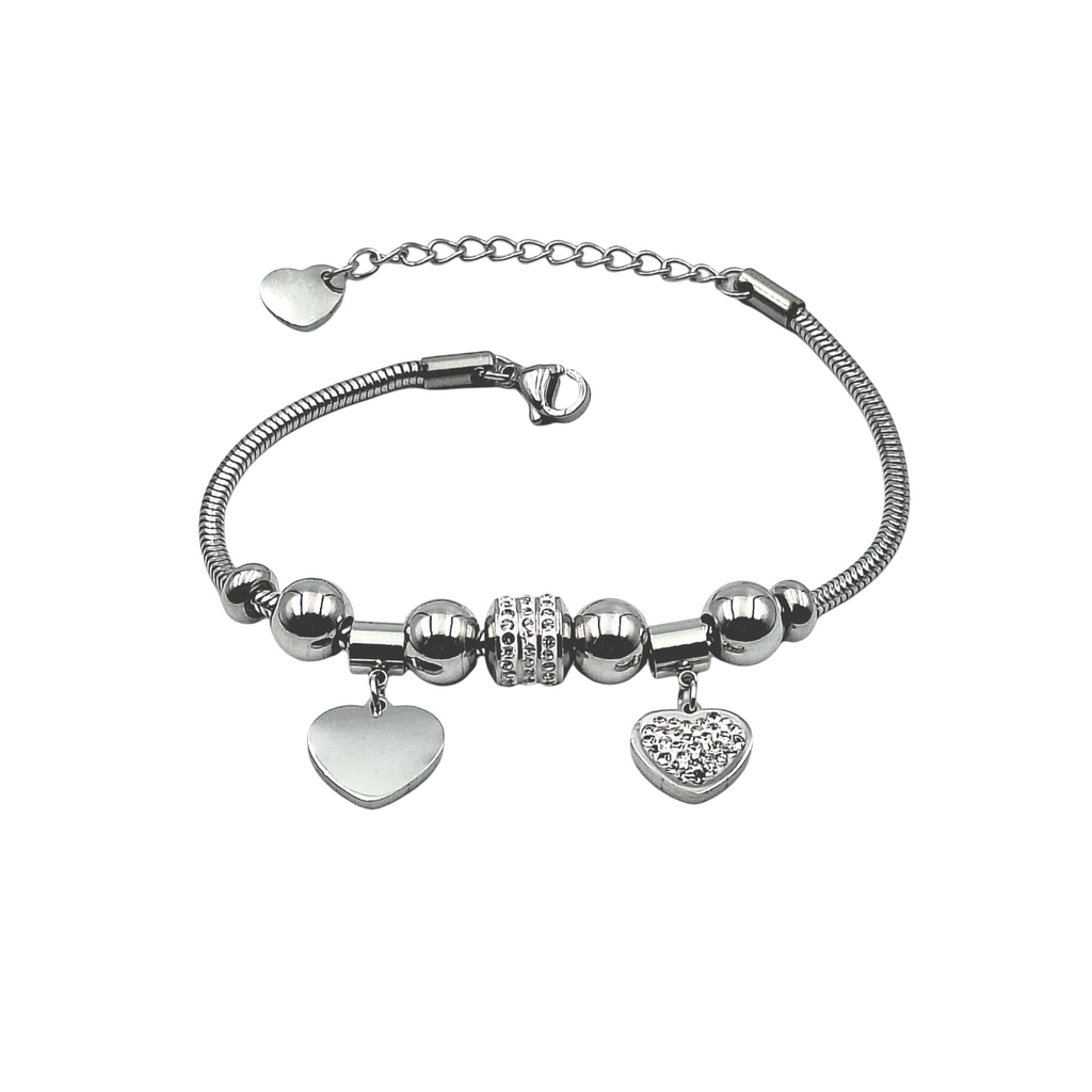 Bracciale Charms Cuore Brillante - Incisione Gratuita - Madrina Comunione Cresima Battesimo