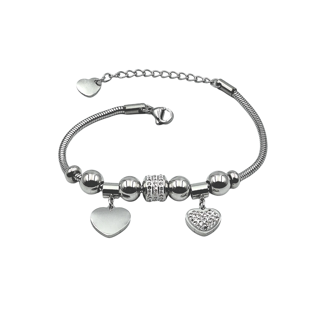 Bracciale Charms Cuore Brillante - Incisione Gratuita