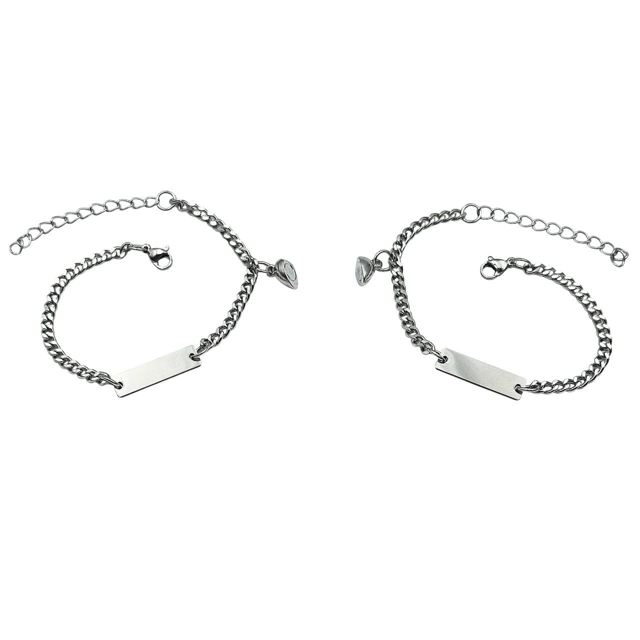 Coppia Bracciali Acciaio con Cuore Magnetico Incisione Gratuita