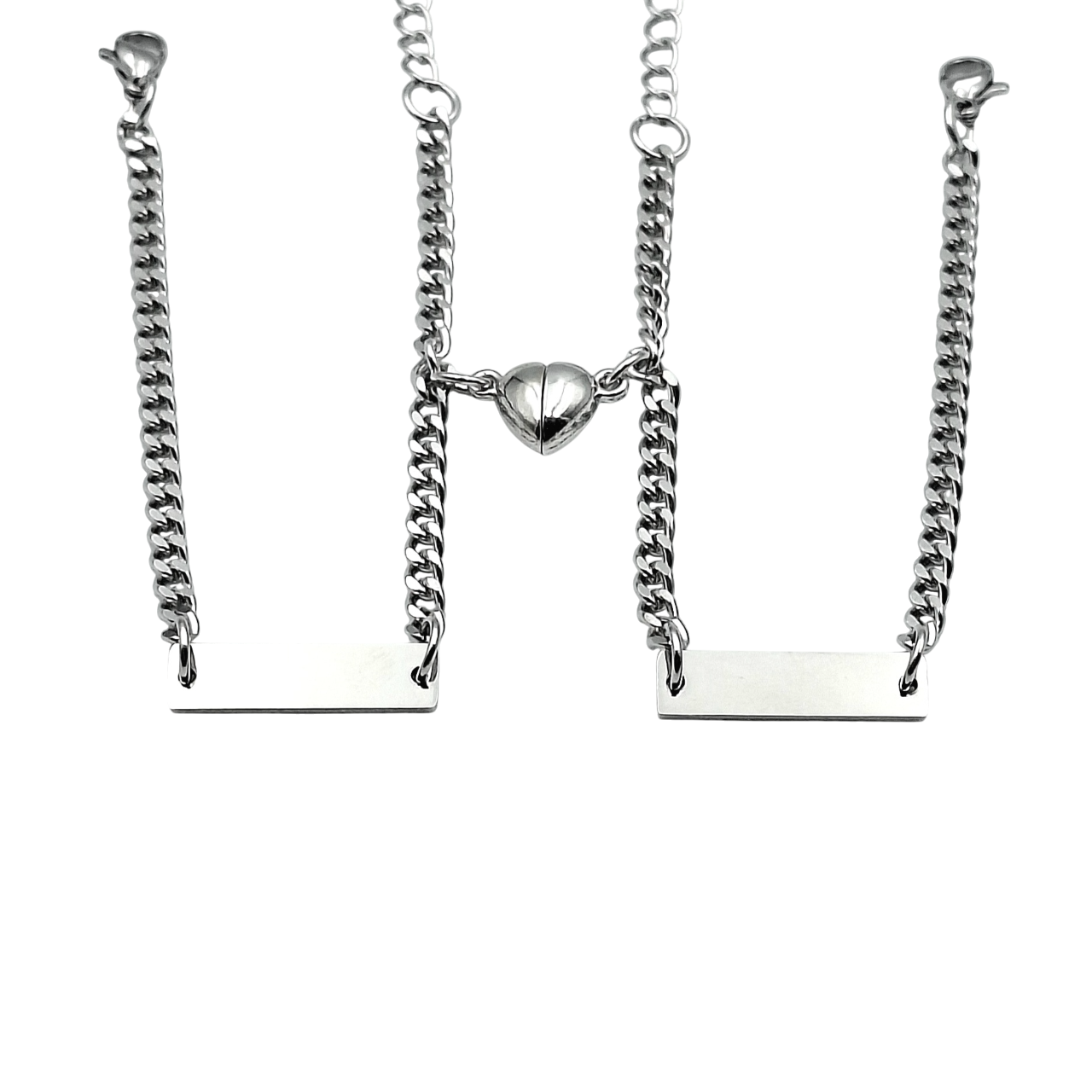 Coppia Bracciali Acciaio con Cuore Magnetico Incisione Gratuita