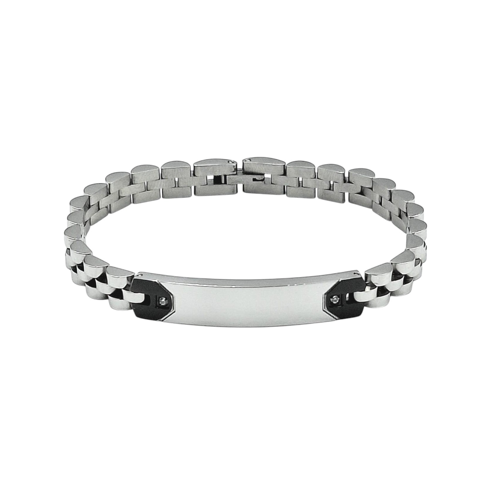 Bracciale Veneziano Diamantato Doppio Zircone in Acciaio con Incisione Personalizzata