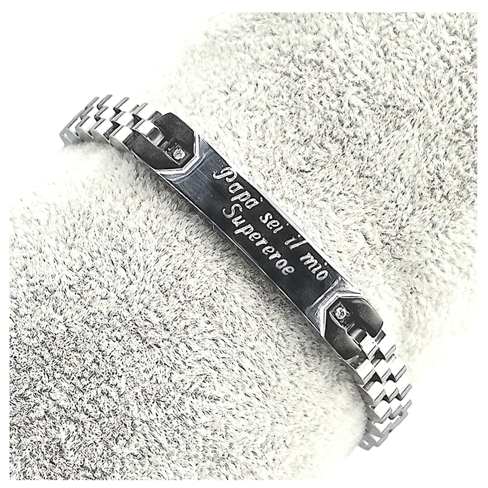 Bracciale Veneziano Diamantato Doppio Zircone in Acciaio con Incisione Personalizzata