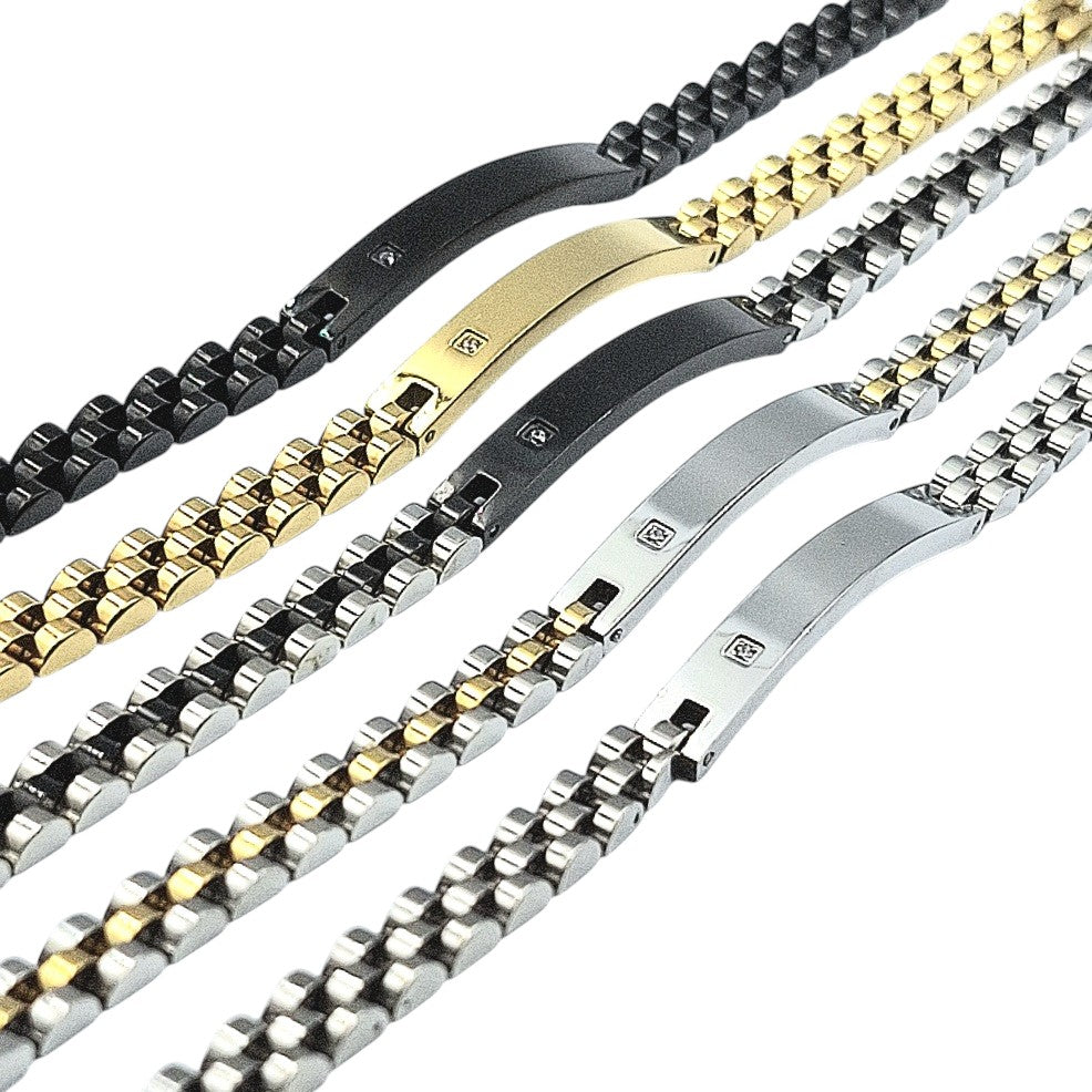 Bracciale Acciaio Veneziano Diamantato con Zircone - Incisione Personalizzata