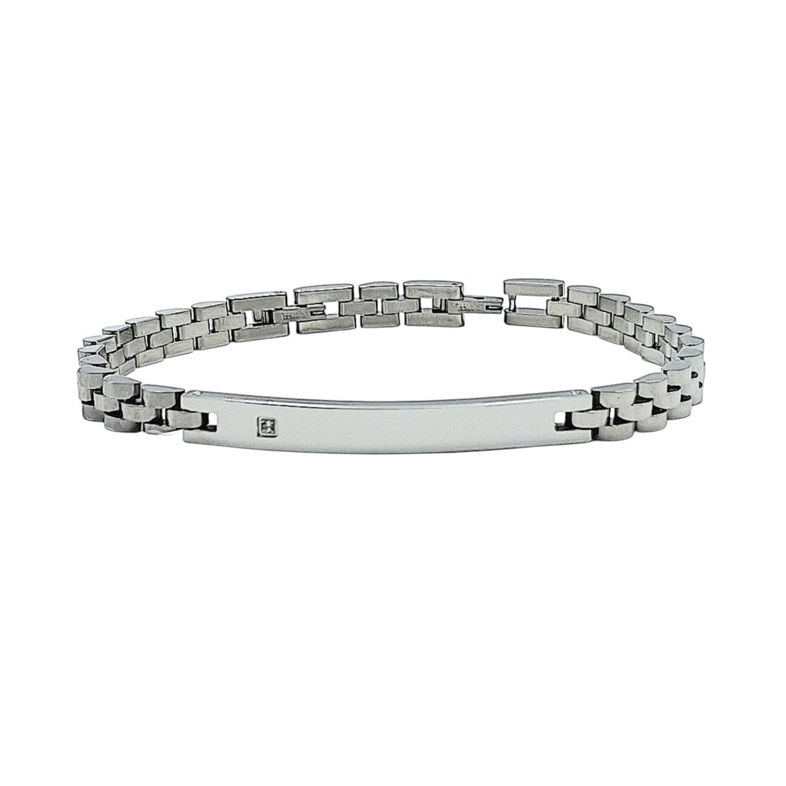 Bracciale Acciaio Veneziano Diamantato con Zircone - Incisione Personalizzata