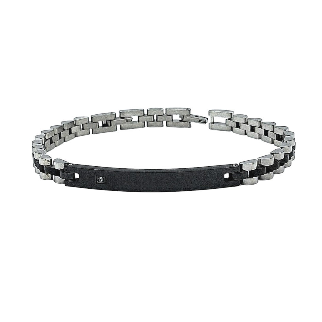 Bracciale Acciaio Veneziano Diamantato con Zircone - Incisione Personalizzata