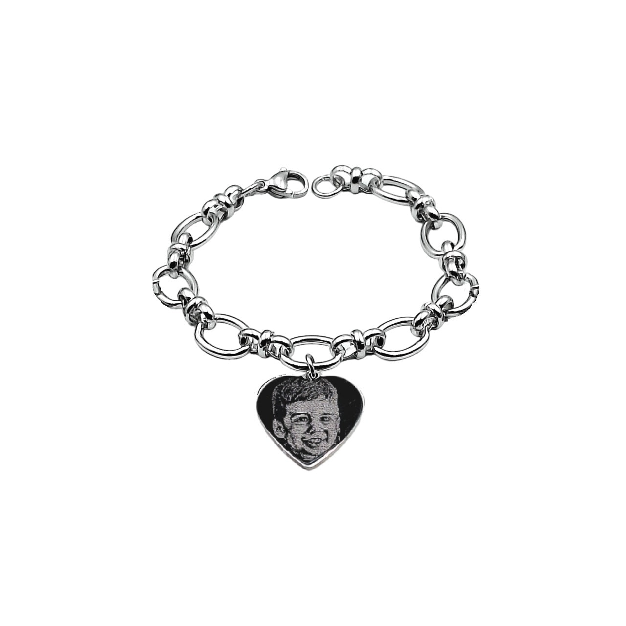 Bracciale Acciaio con Fotoincisione da 1 a 2 Cuori con Foto + Dedica