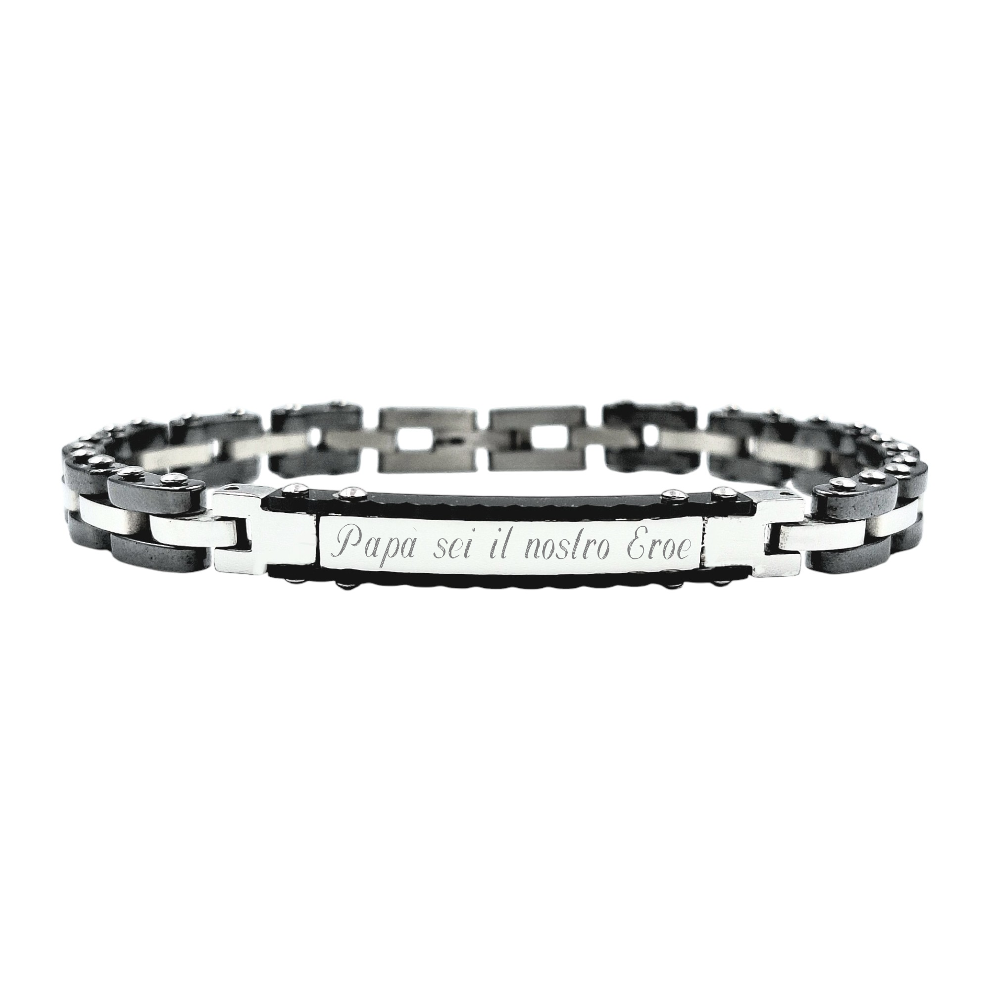 Bracciale Cubo Ziglinato in Acciaio con Incisione Personalizzata