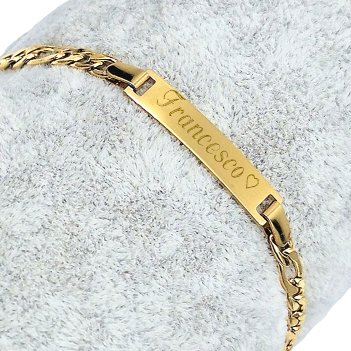 Bracciale Bimbo Bimba Acciaio Oro Tradizionale - Incisione Gratuita - Comunione Cresima Battesimo