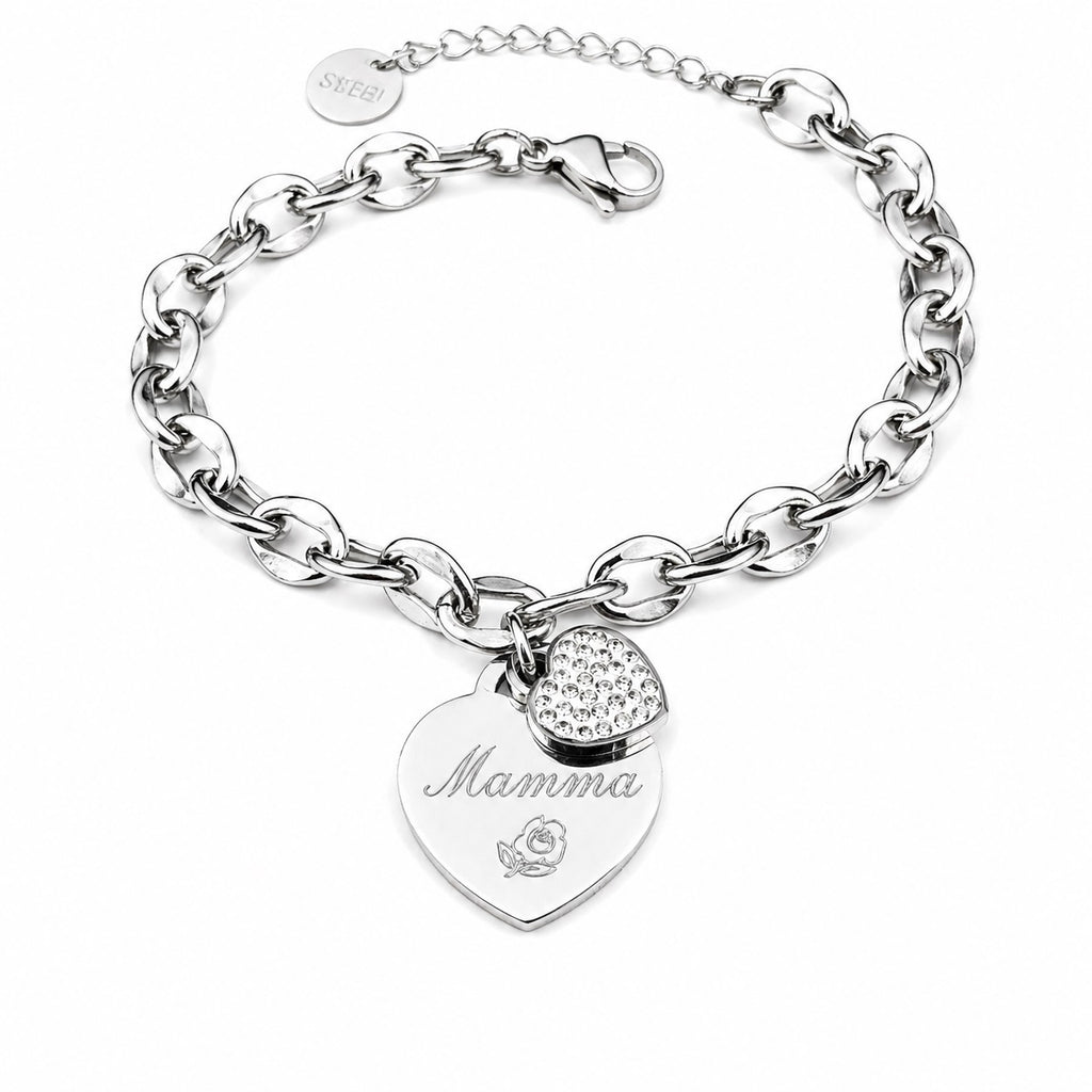 Bracciale Cuoricino Brillantinato in Acciaio con Incisione Personalizzata