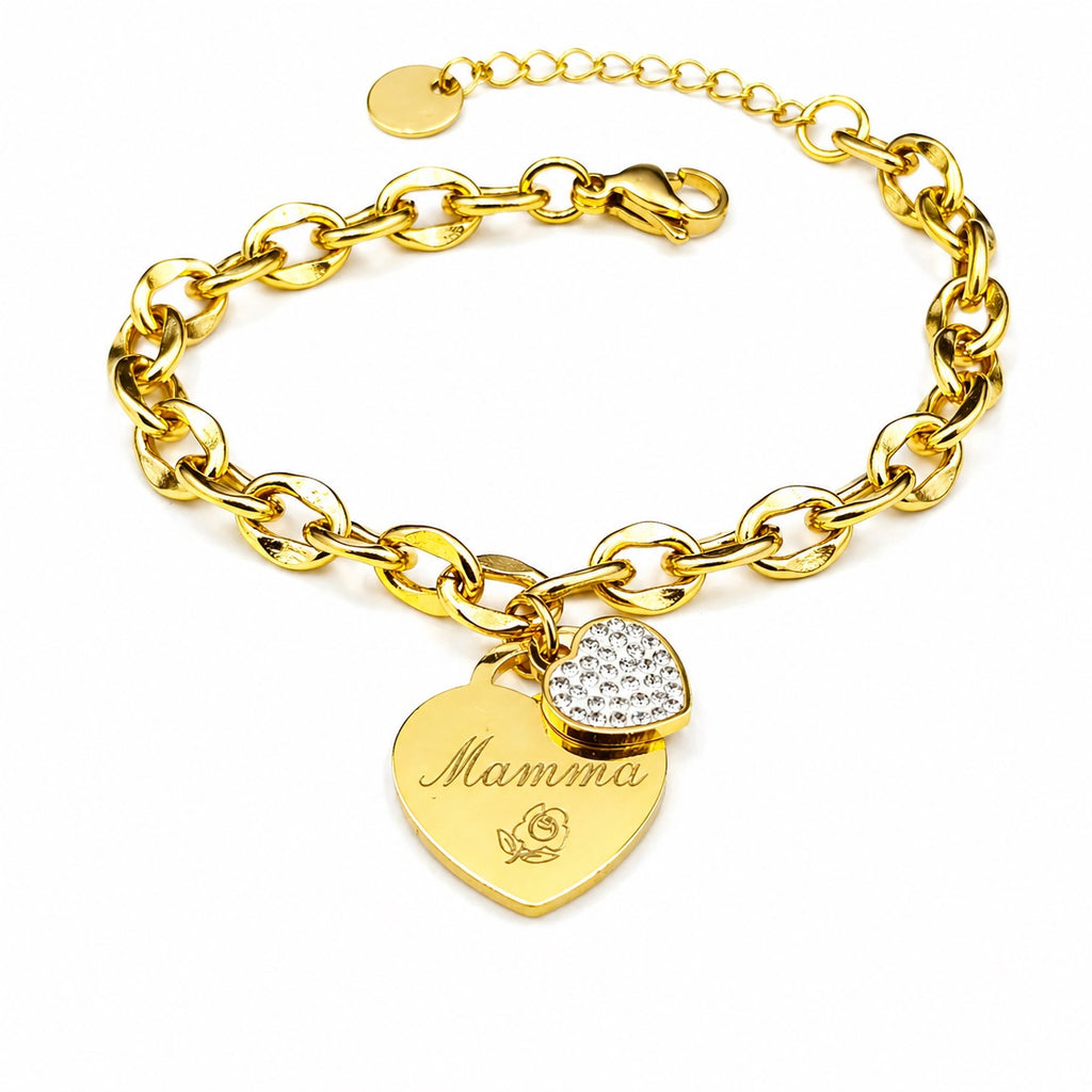 Bracciale Cuoricino Brillantinato in Acciaio con Incisione Personalizzata