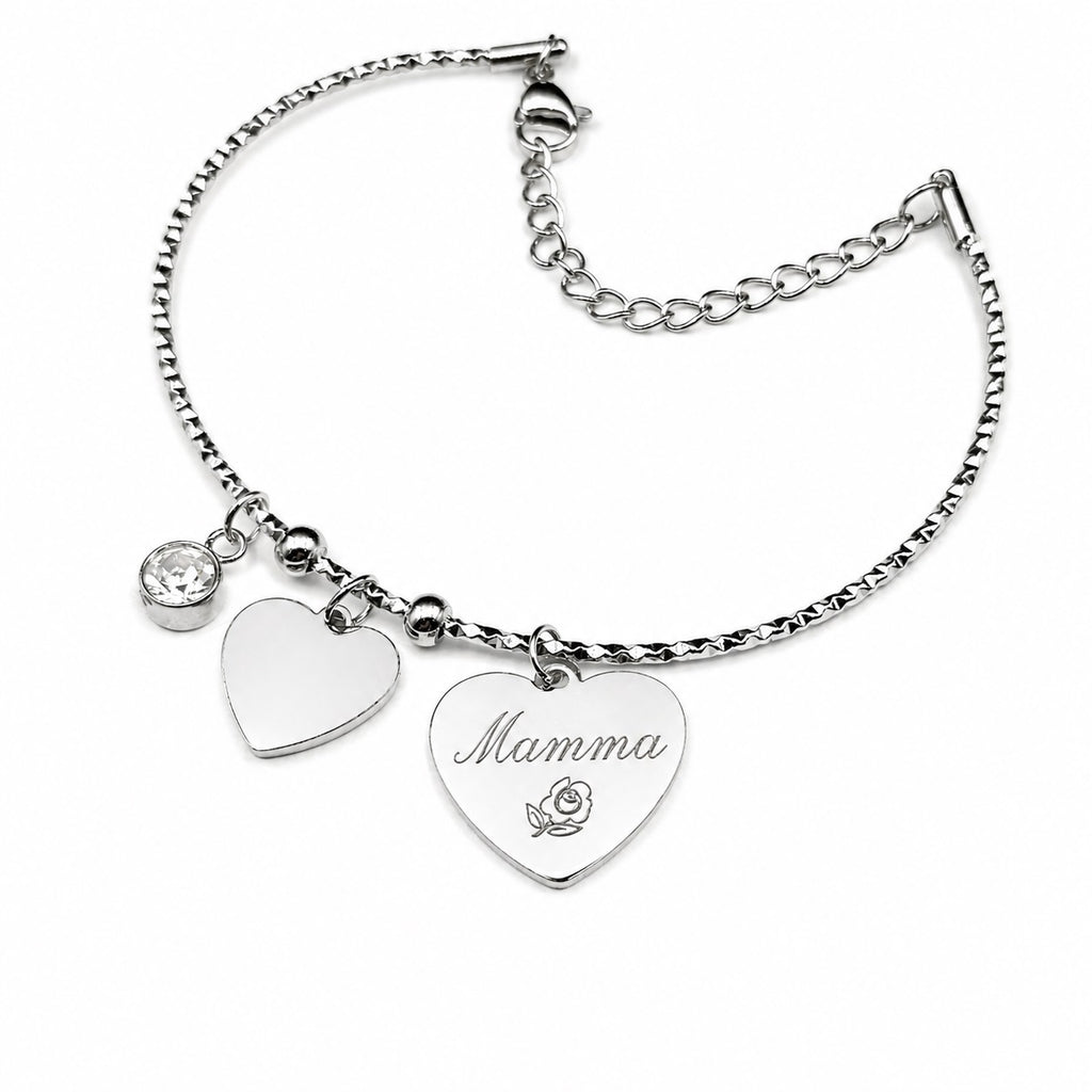Bracciale Diamantato Flessibile Regolabile in Acciaio con Incisione Personalizzata