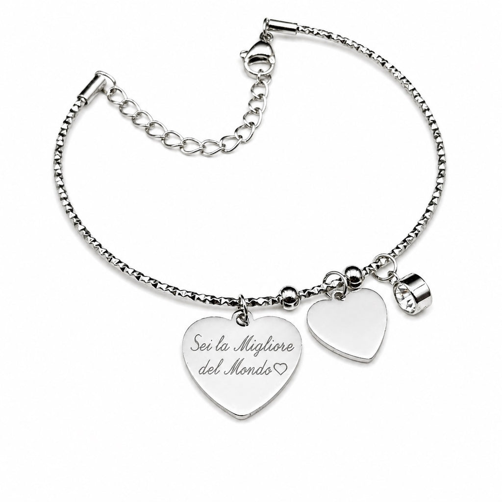Bracciale Diamantato Flessibile Regolabile in Acciaio con Incisione Personalizzata