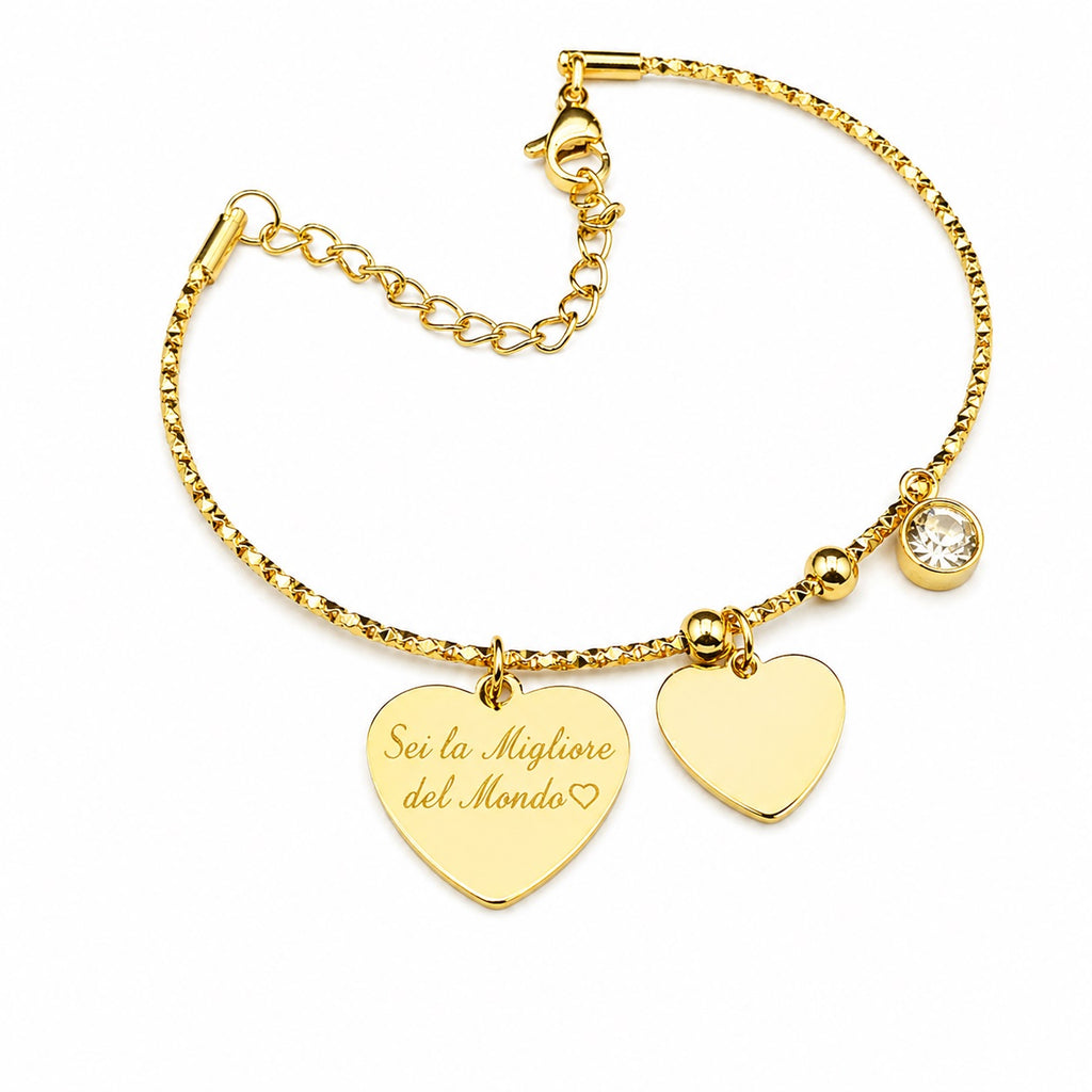 Bracciale Diamantato Flessibile Regolabile in Acciaio con Incisione Personalizzata