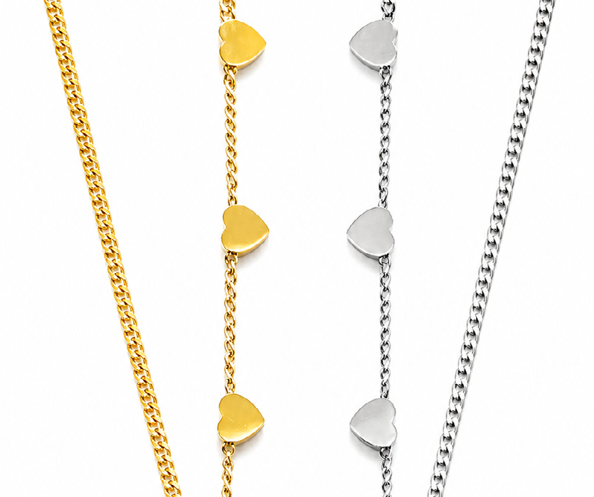 Collana Tris Cuoricini in Acciaio con Incisione Personalizzata