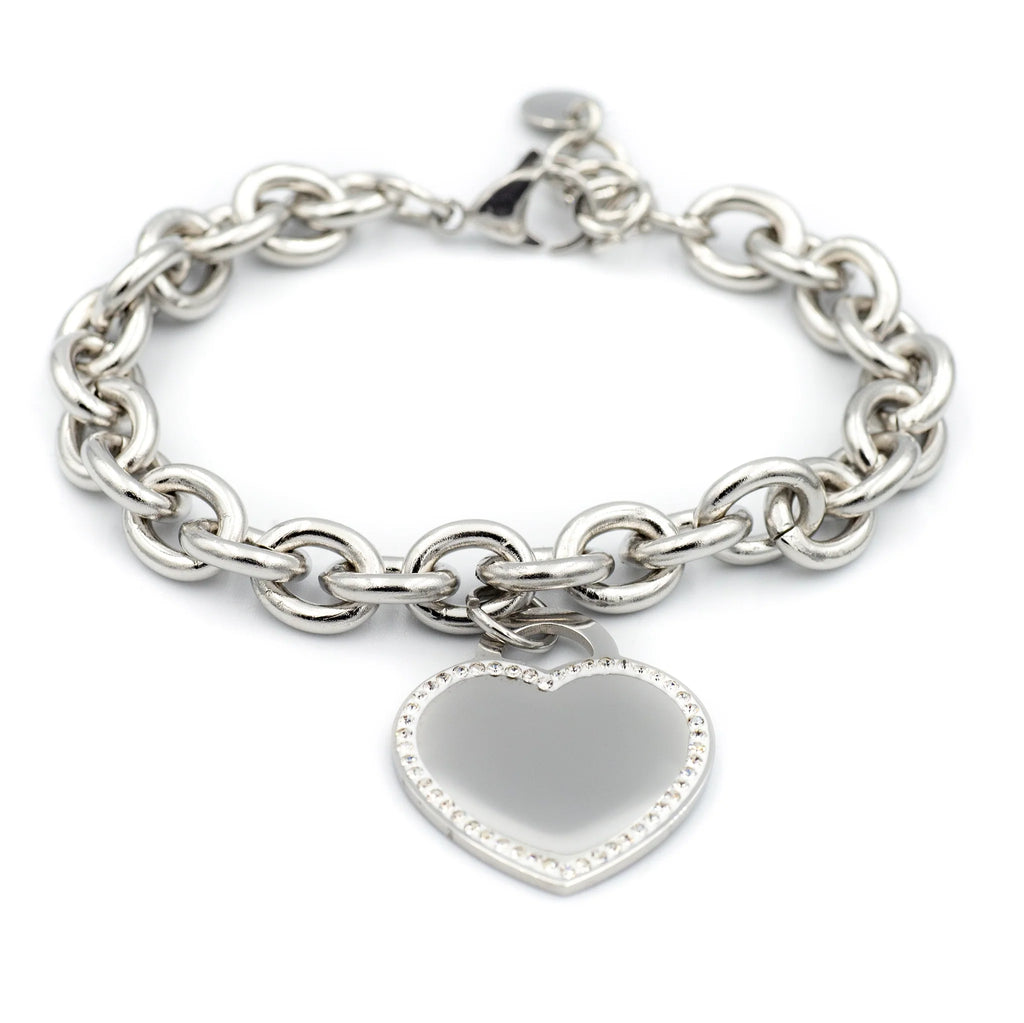 Bracciale Cuore Brillanti Acciaio - Incisione Gratuita - Madrina Comunione o Cresima