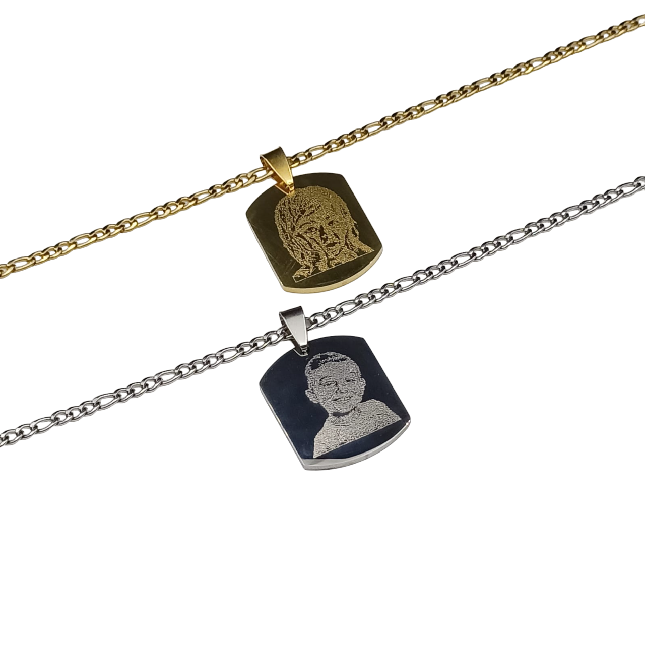 Collana Acciaio con Fotoincisione Medaglietta Rettangolare Media Stondata