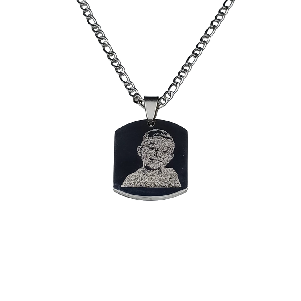 Collana Acciaio con Doppia Fotoincisione Medaglietta Rettangolare Media Stondata