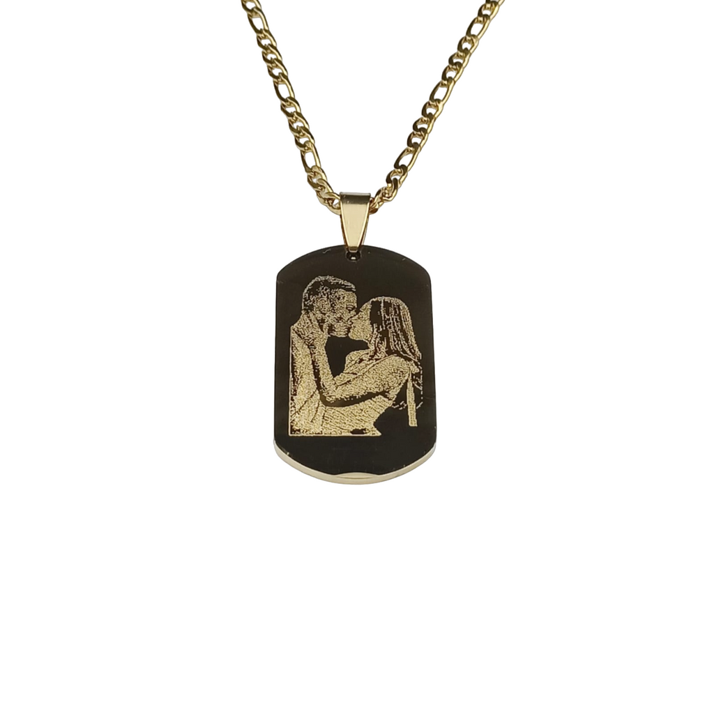 Collana Acciaio con Doppia Fotoincisione Medaglietta Rettangolare Stondata