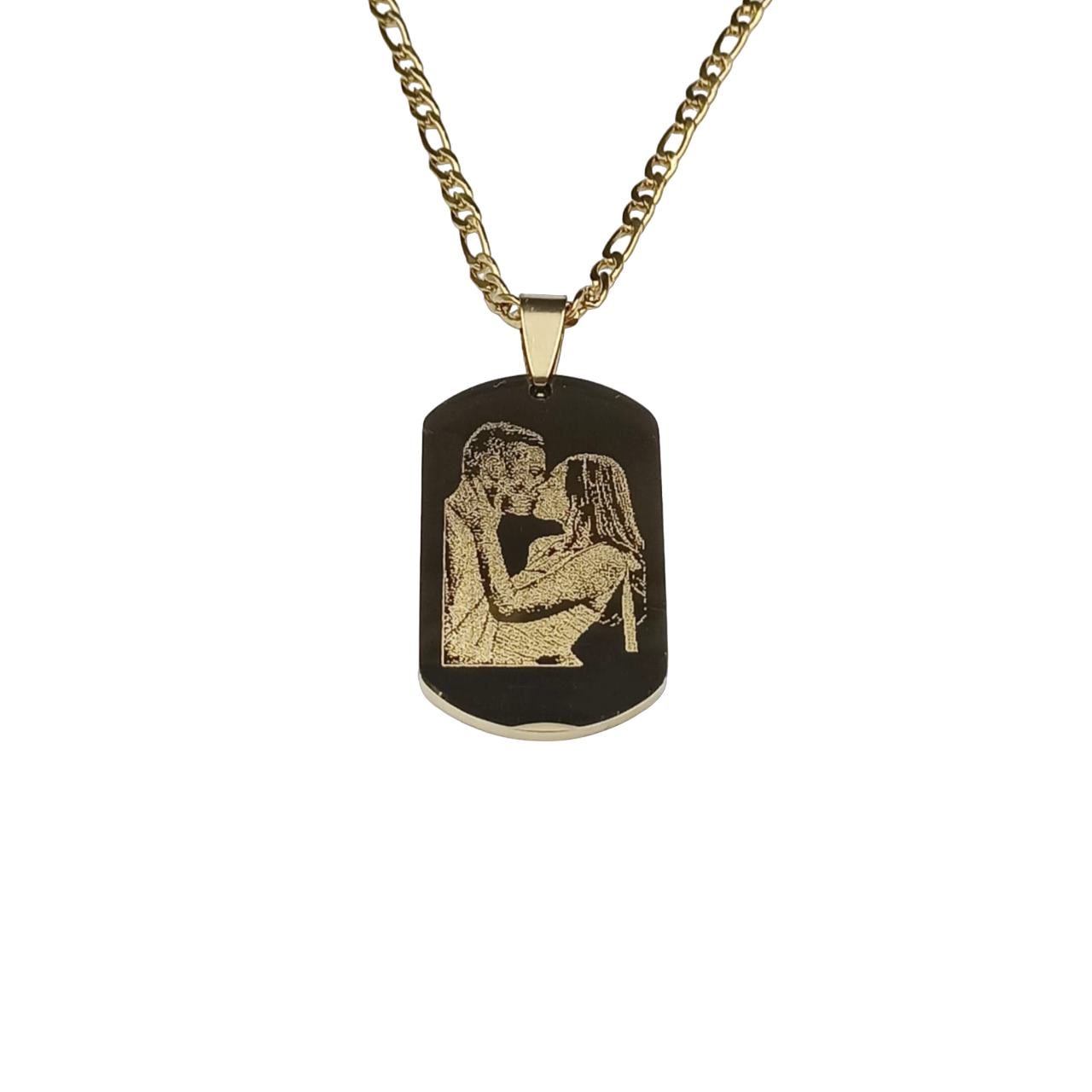 Collana Acciaio con Doppia Fotoincisione Medaglietta Rettangolare Stondata