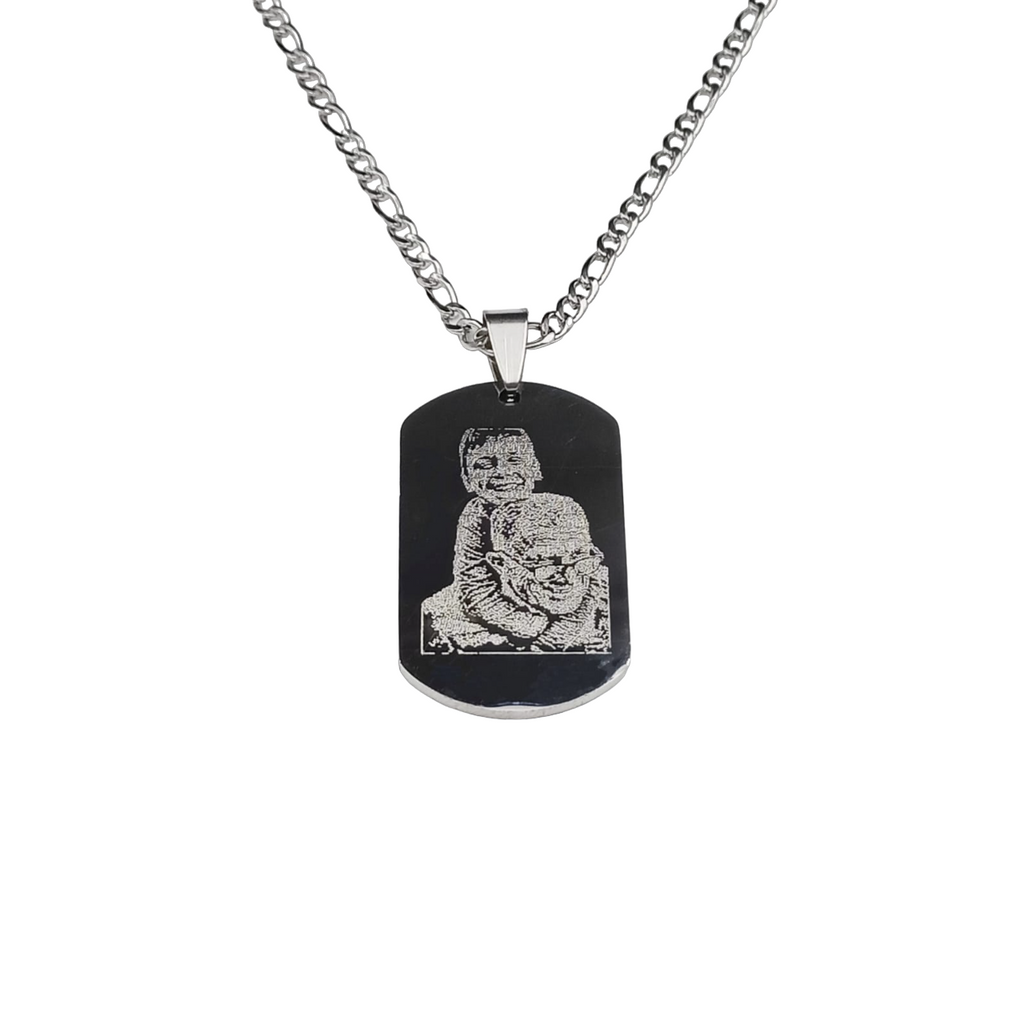 Collana Acciaio con Doppia Fotoincisione Medaglietta Rettangolare Stondata