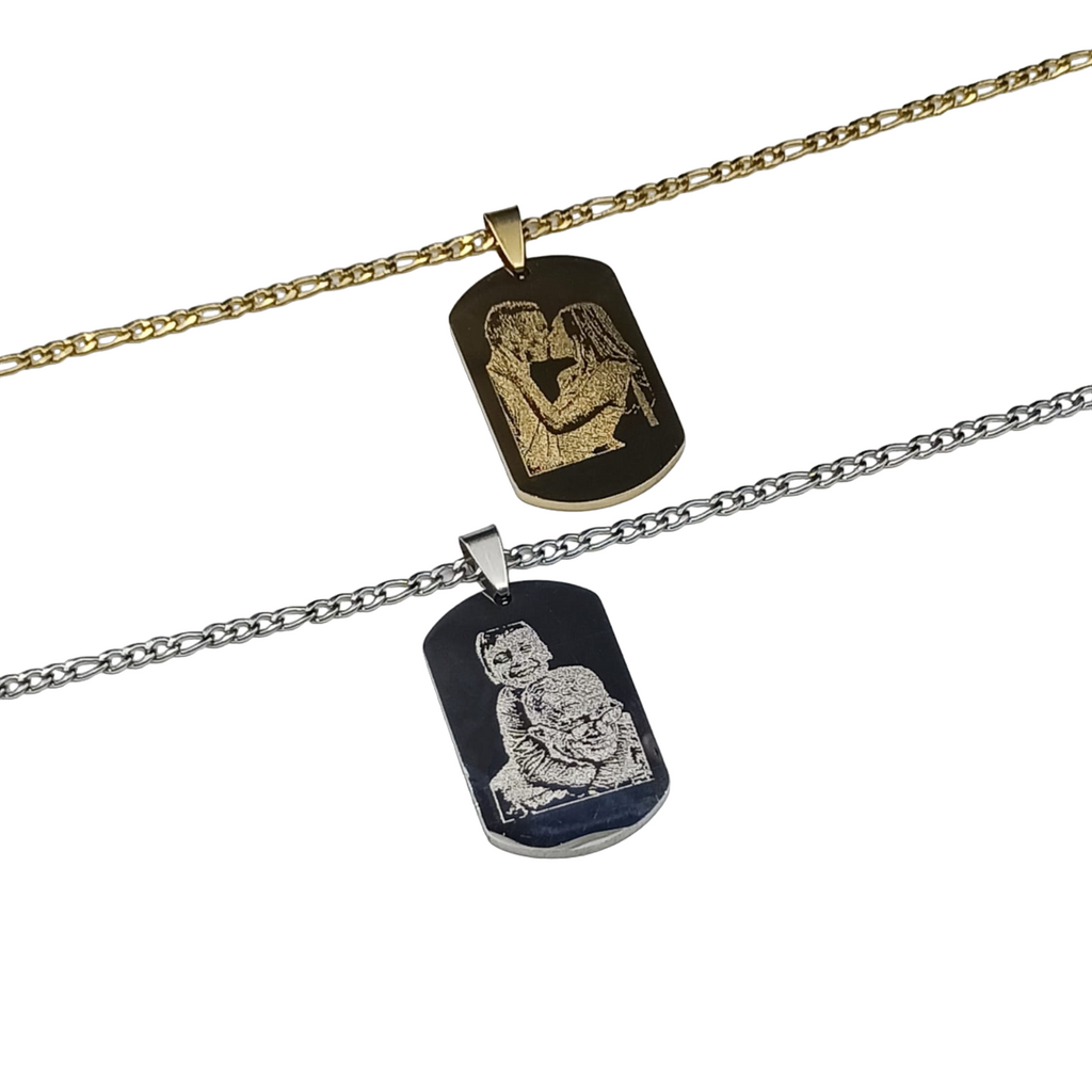 Collana Acciaio con Fotoincisione Medaglietta Rettangolare Stondata