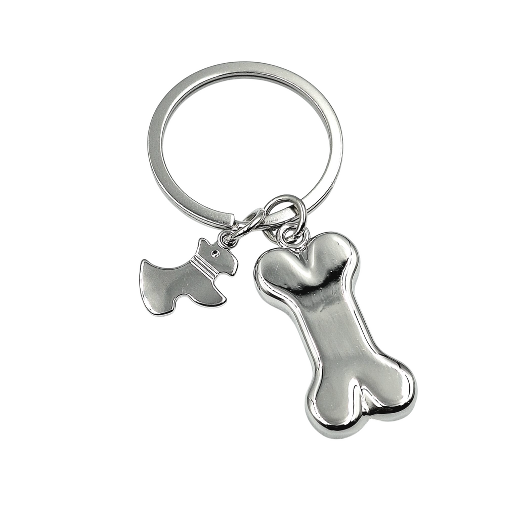 Portachiavi Osso + Cagnolino Acciaio Incisione Personalizzata