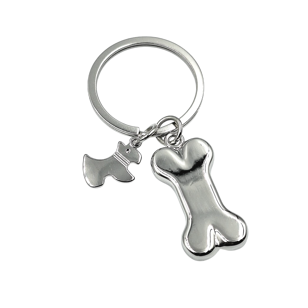 Portachiavi Osso + Cagnolino Acciaio Incisione Personalizzata