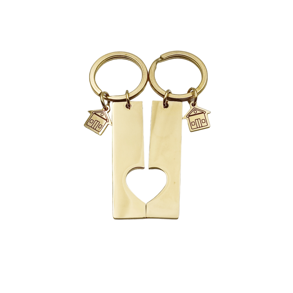 Portachiavi Barretta Cuore Spezzato Acciaio Oro Incisione Gratuita