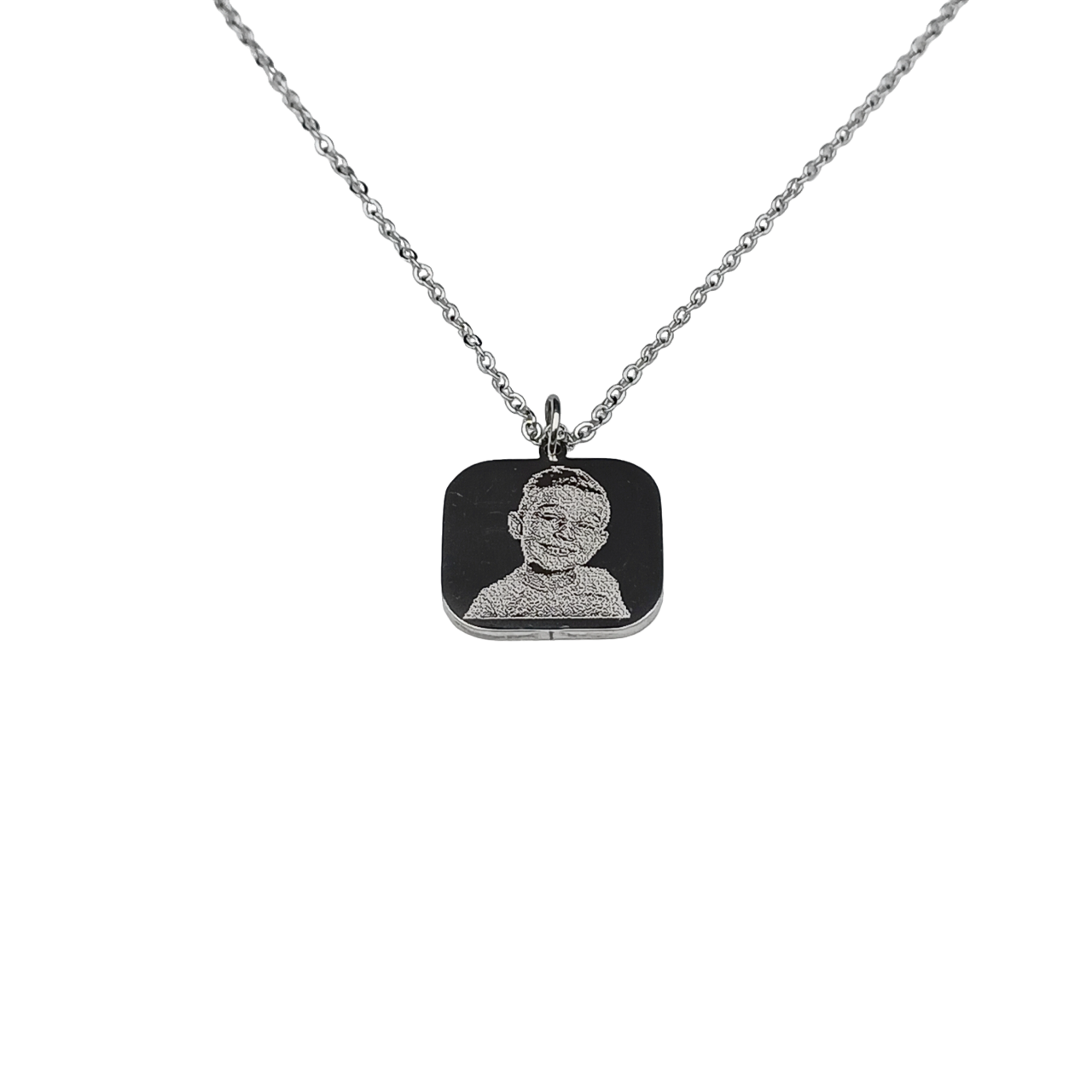 Collana Acciaio con Doppia Fotoincisione pendente quadrato