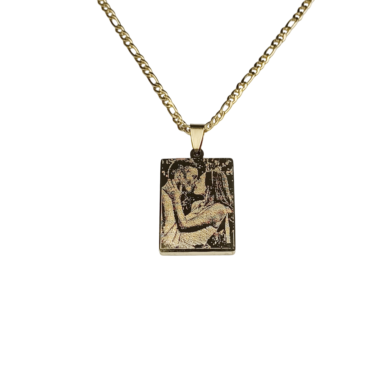 Collana Acciaio con Doppia Fotoincisione Medaglietta Rettangolare
