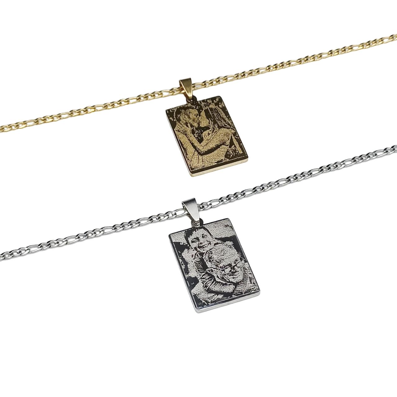 Collana Acciaio con Doppia Fotoincisione Medaglietta Rettangolare