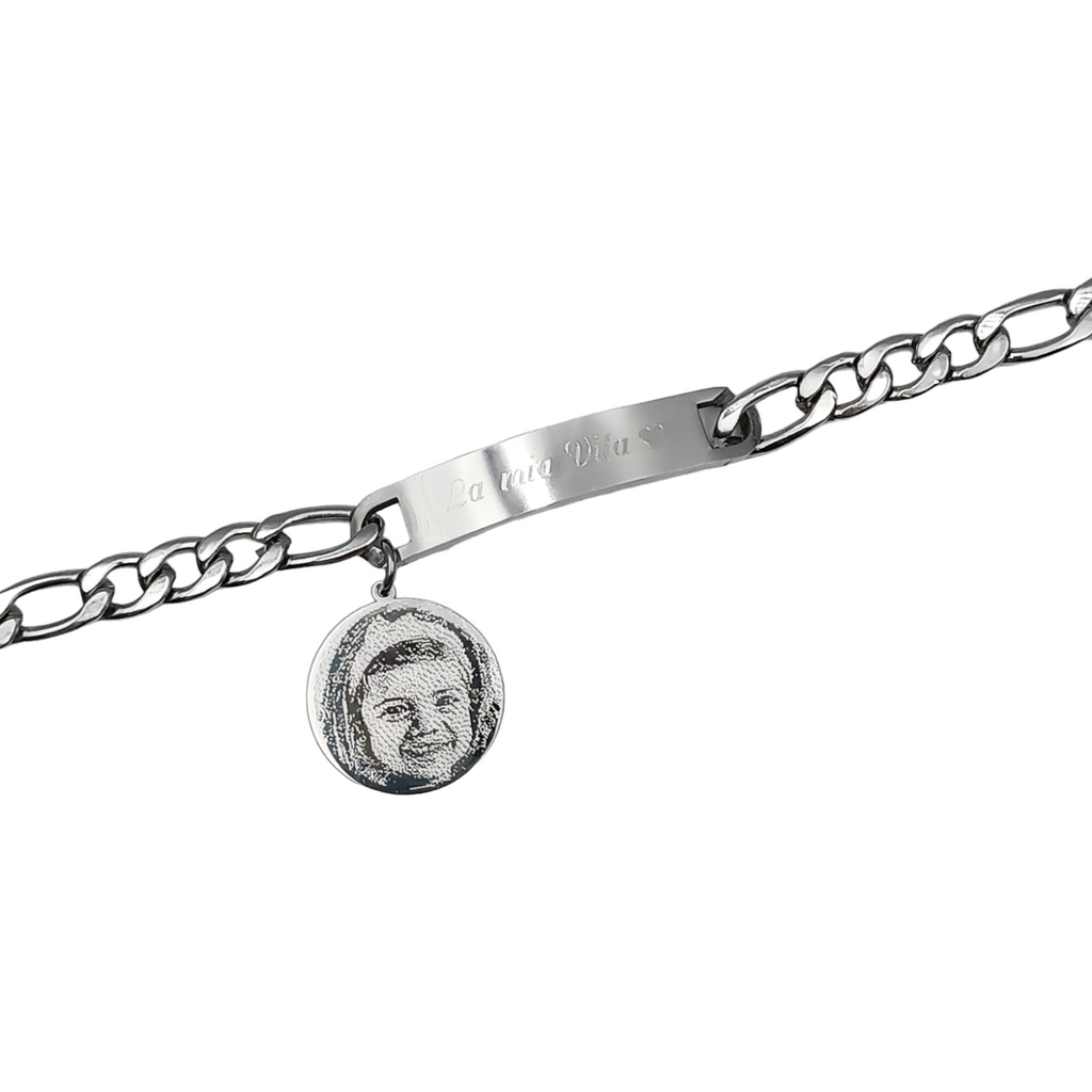 Bracciale Piastra Acciaio con Fotoincisione pendente Tondo