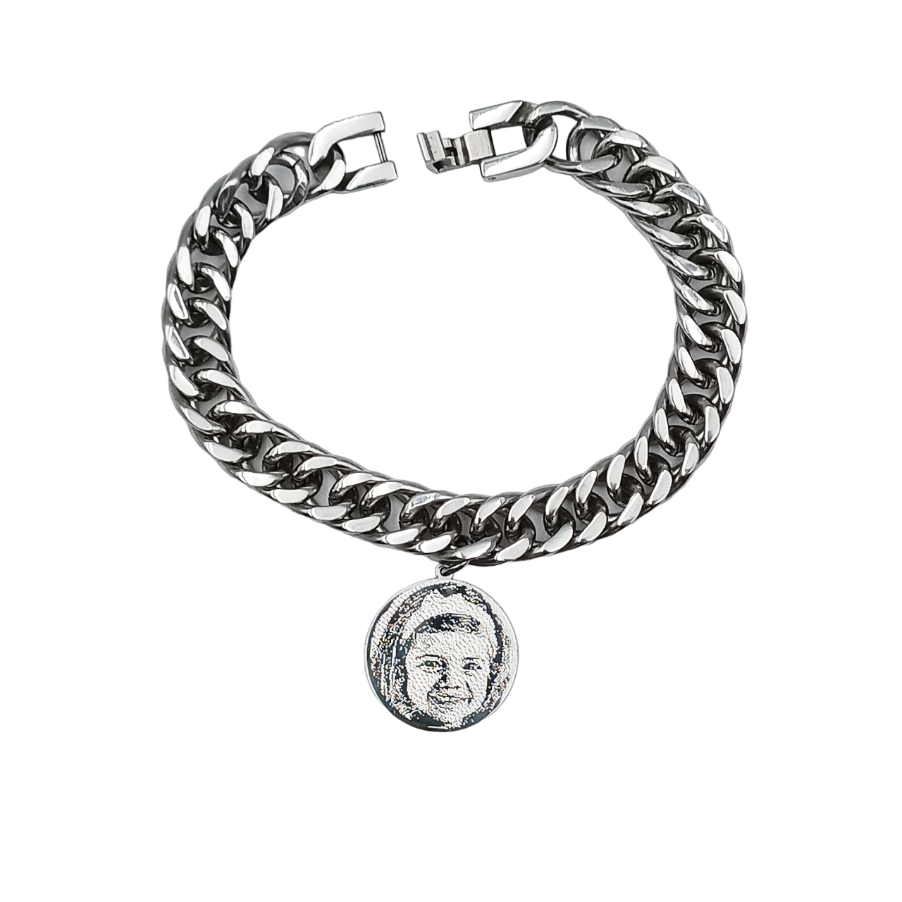 Bracciale Catena Acciaio con Fotoincisione pendente Tondo