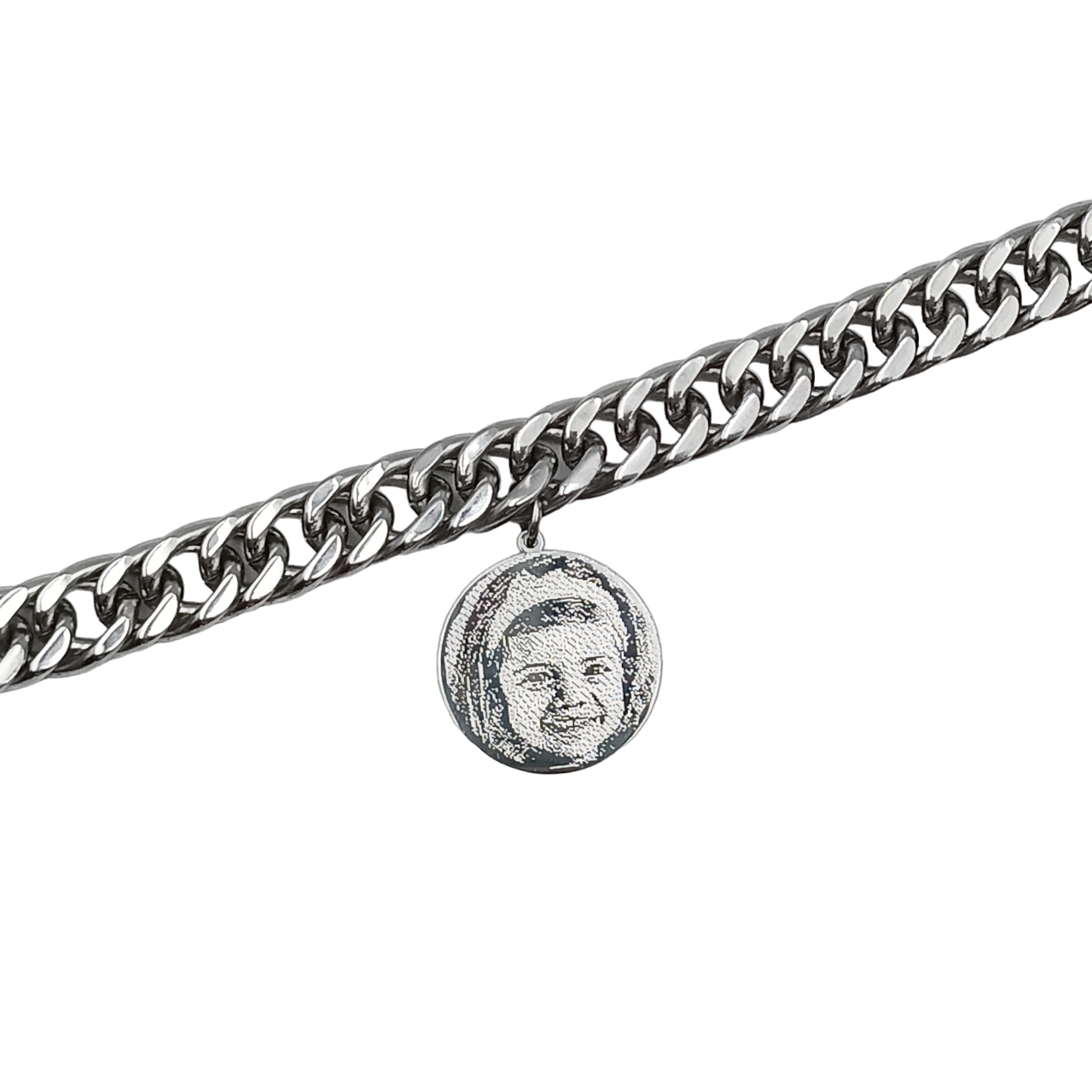 Bracciale Catena Acciaio con Fotoincisione pendente Tondo