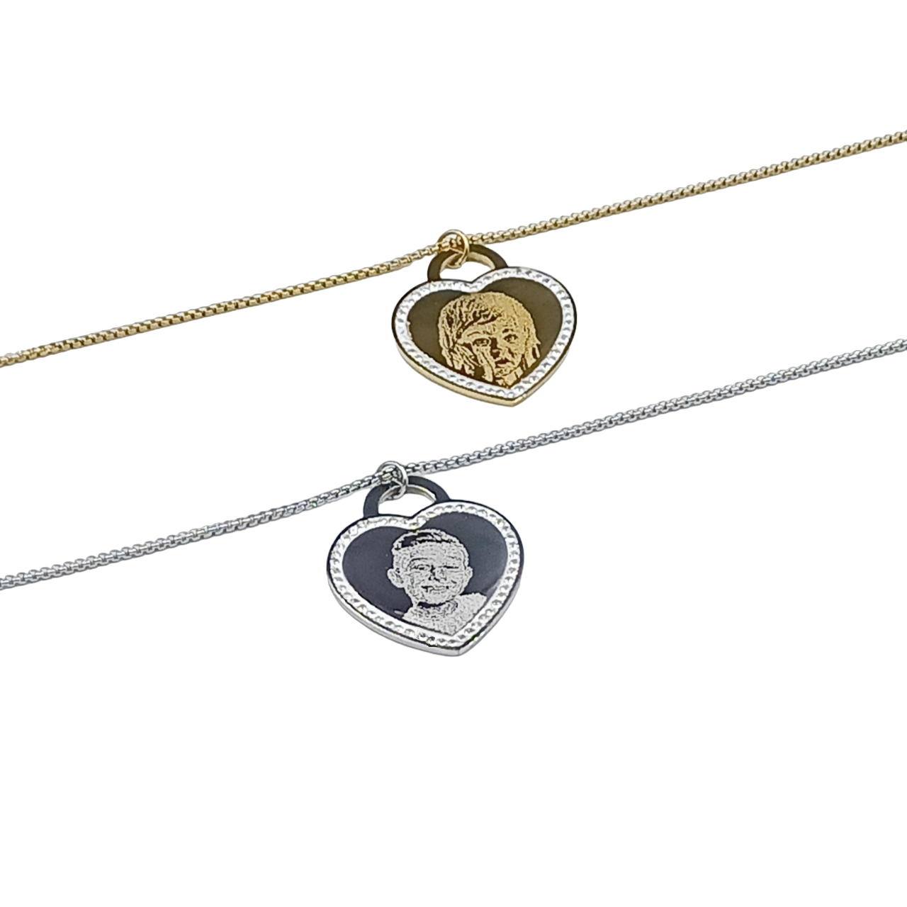 Collana Acciaio con Fotoincisione Medaglietta Cuore Brillantini